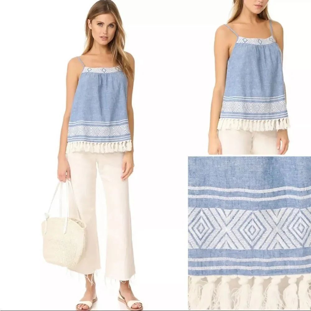 Soft Joie Agneza blue chambray tank top with embroidery details - Picture 2 of 4